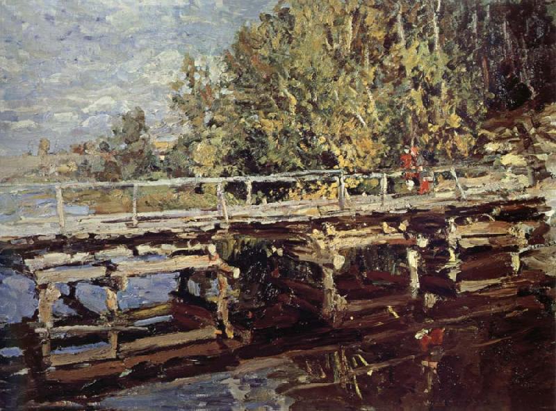 Konstantin Korovin Bridge in the autumn scenery oil painting image